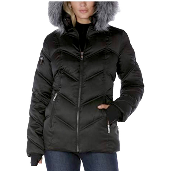 Nautica faux fur trimmed hooded black winter puffer coat size Large - Picture 1 of 17